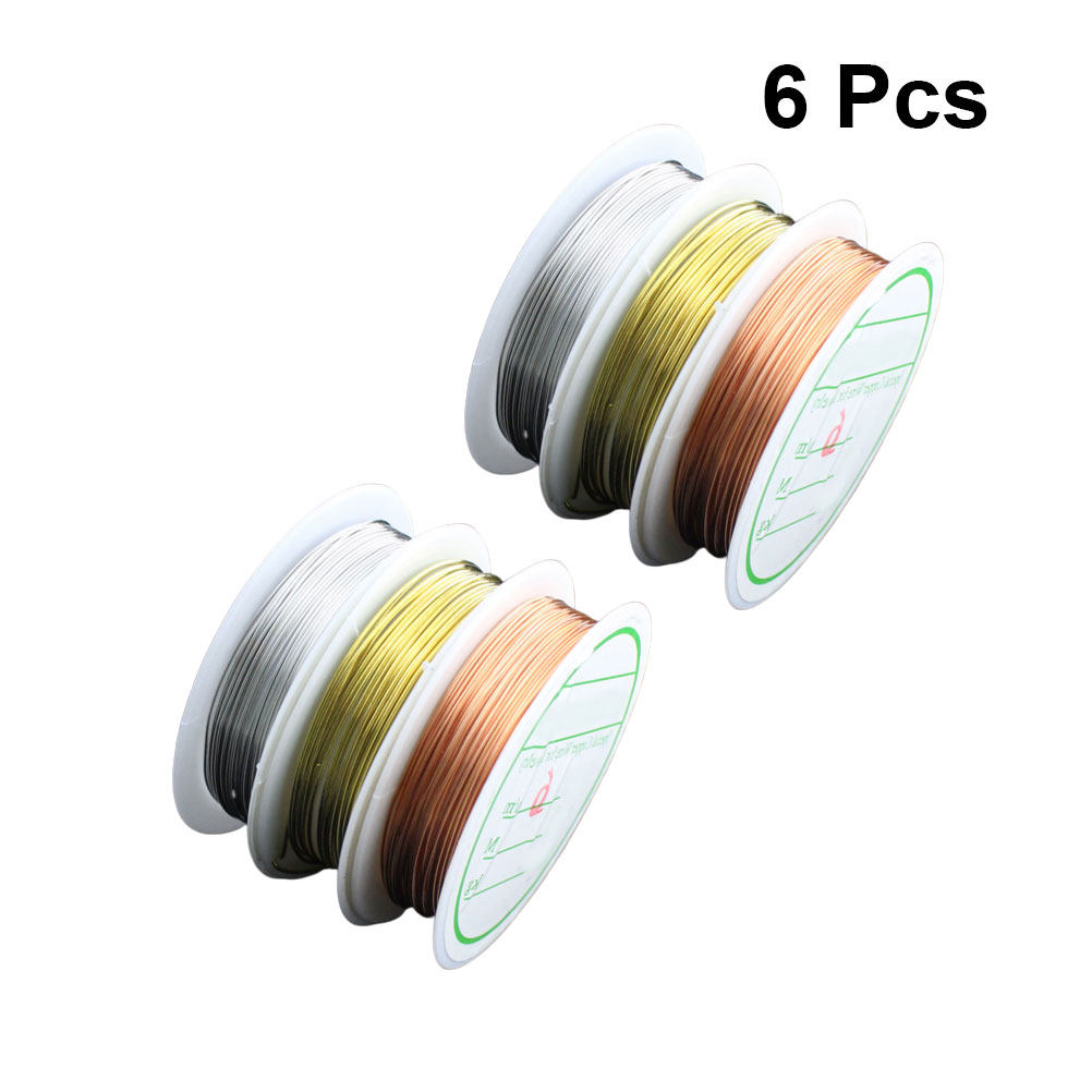Copper Wire Roll - 6ロール入り、色付きの銅線。柔軟性があり、柔らかいので、DIYのネックレスやブレスレット作り、ビーズ細工などに最適な素材です。